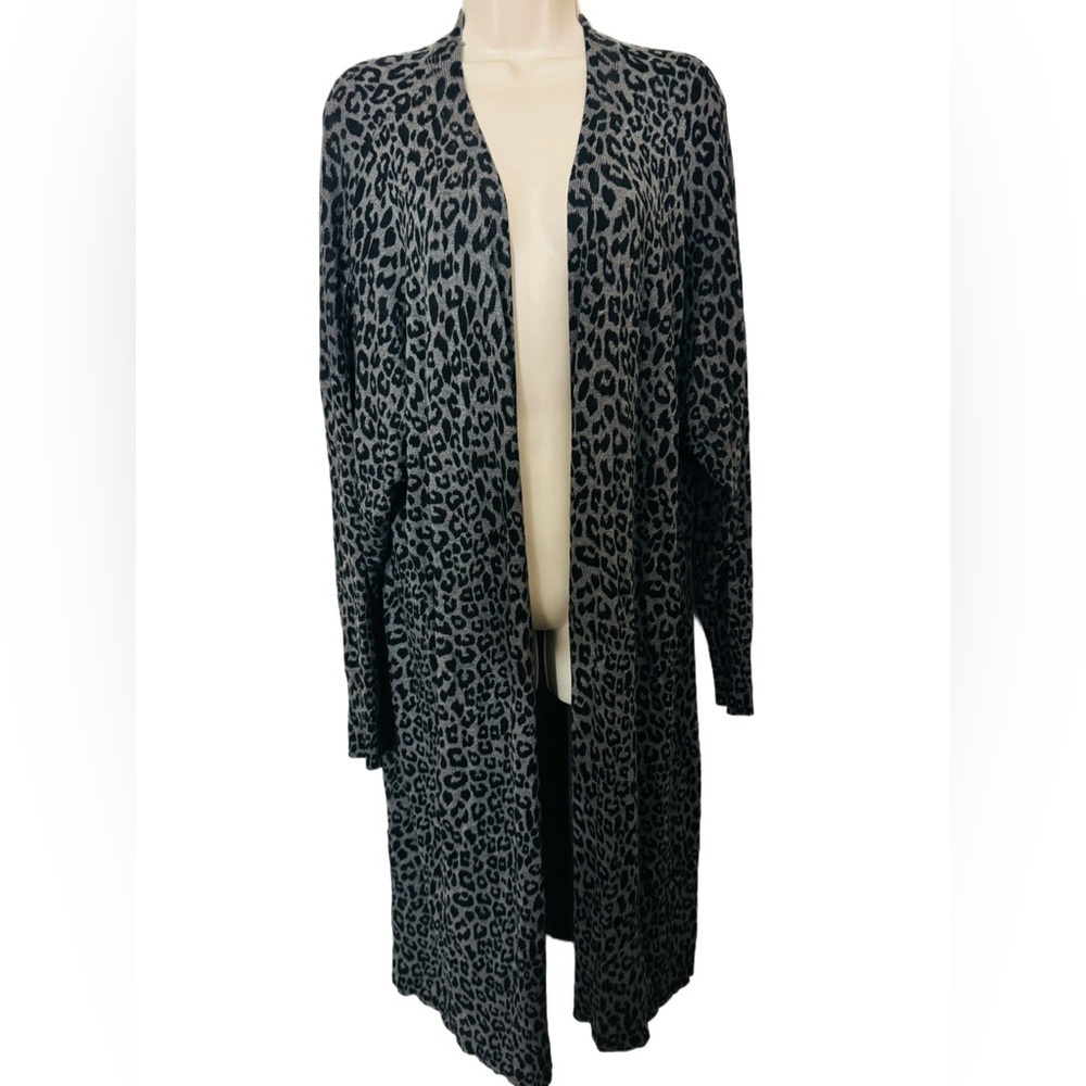 Terra & Sky Long Sleeve Leopard Animal Print Cardigan Duster Plus 2X